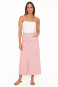 Dana Denim Midi Skirt - Dusty Pink