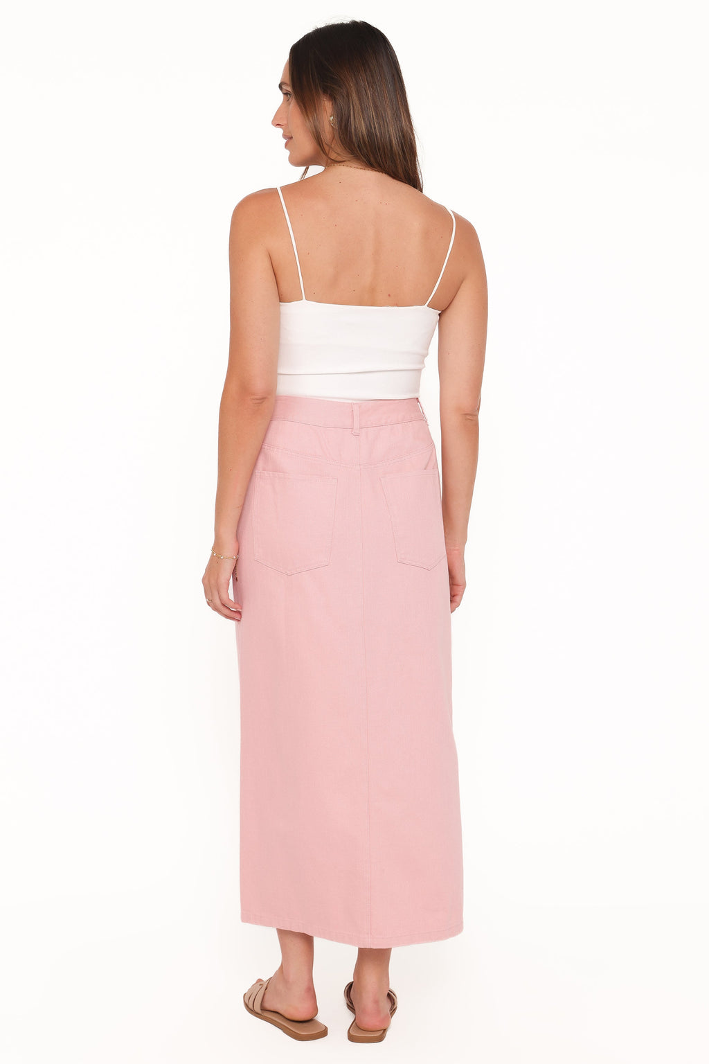 Dana Denim Midi Skirt - Dusty Pink