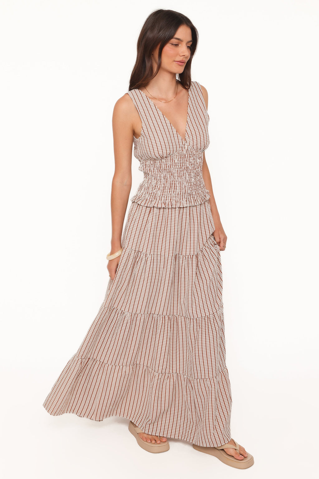 Eirlys Tiered Skirt Set - Brown White