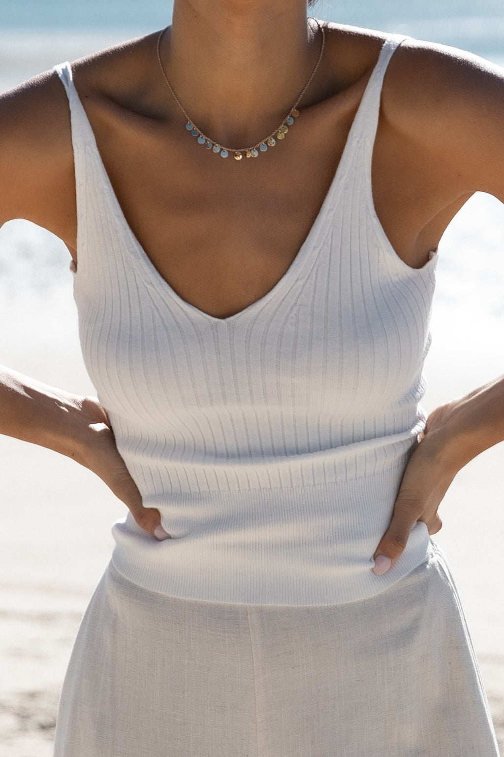 Gemma V Neck Tank Top - Ivory - Inspired by Petal and Pup